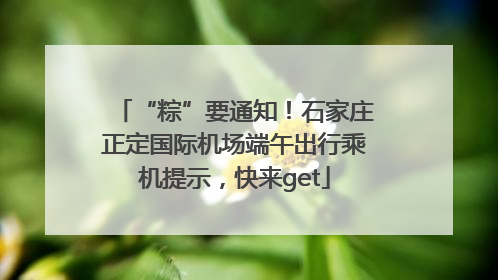 “粽”要通知！石家庄正定国际机场端午出行乘机提示，快来get