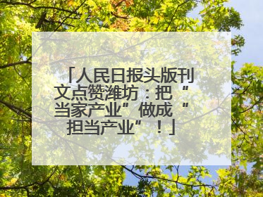 人民日报头版刊文点赞潍坊：把“当家产业”做成“担当产业”！