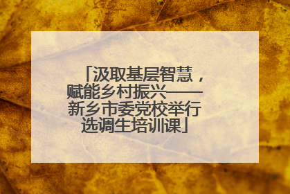 汲取基层智慧，赋能乡村振兴——新乡市委党校举行选调生培训课